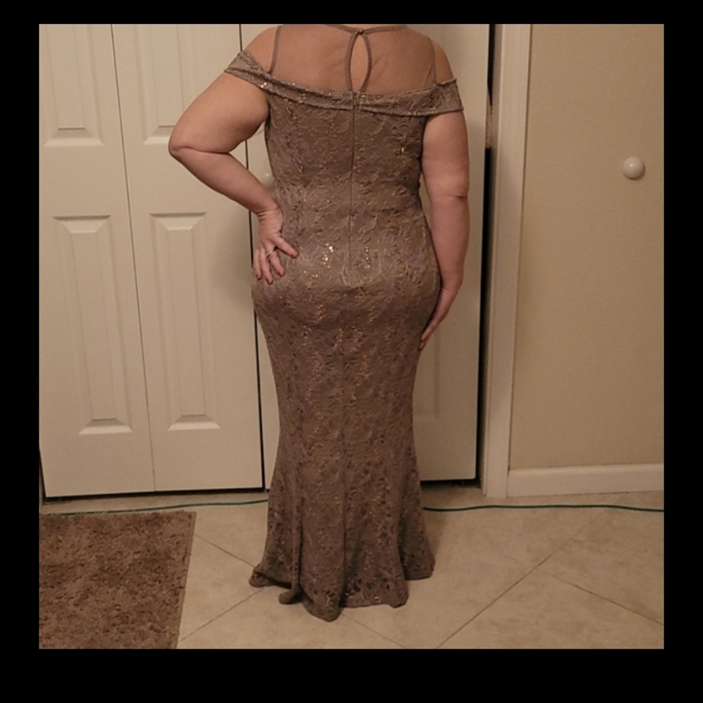 Formal Mermaid Floor-length Mocha Sequin Lace Gown - Picture 2 of 7